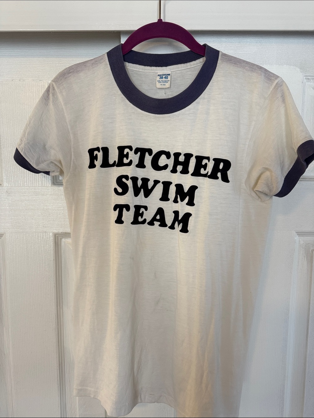 Fletcher Swim Team Men’s Ringer T-Shirt - Cream with Navy Trim
